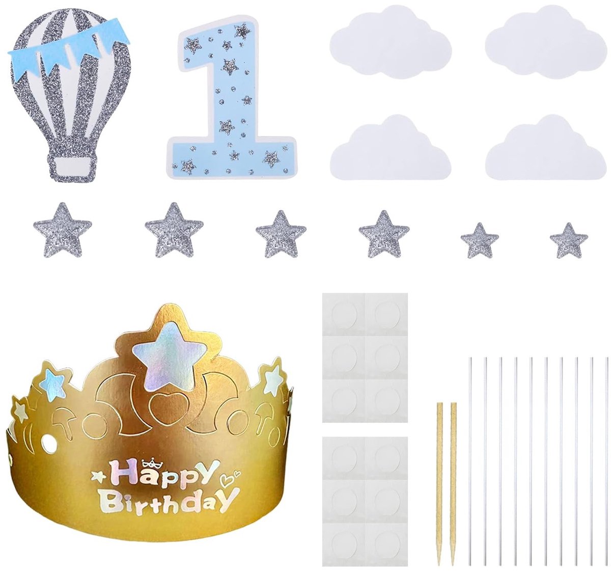 Dailygoods- Wenskaarten Set - 12 Stuks Verjaardagskaarten - Gouden Taartdecoratie - Creatieve Accessoires - Papier - Multi-size