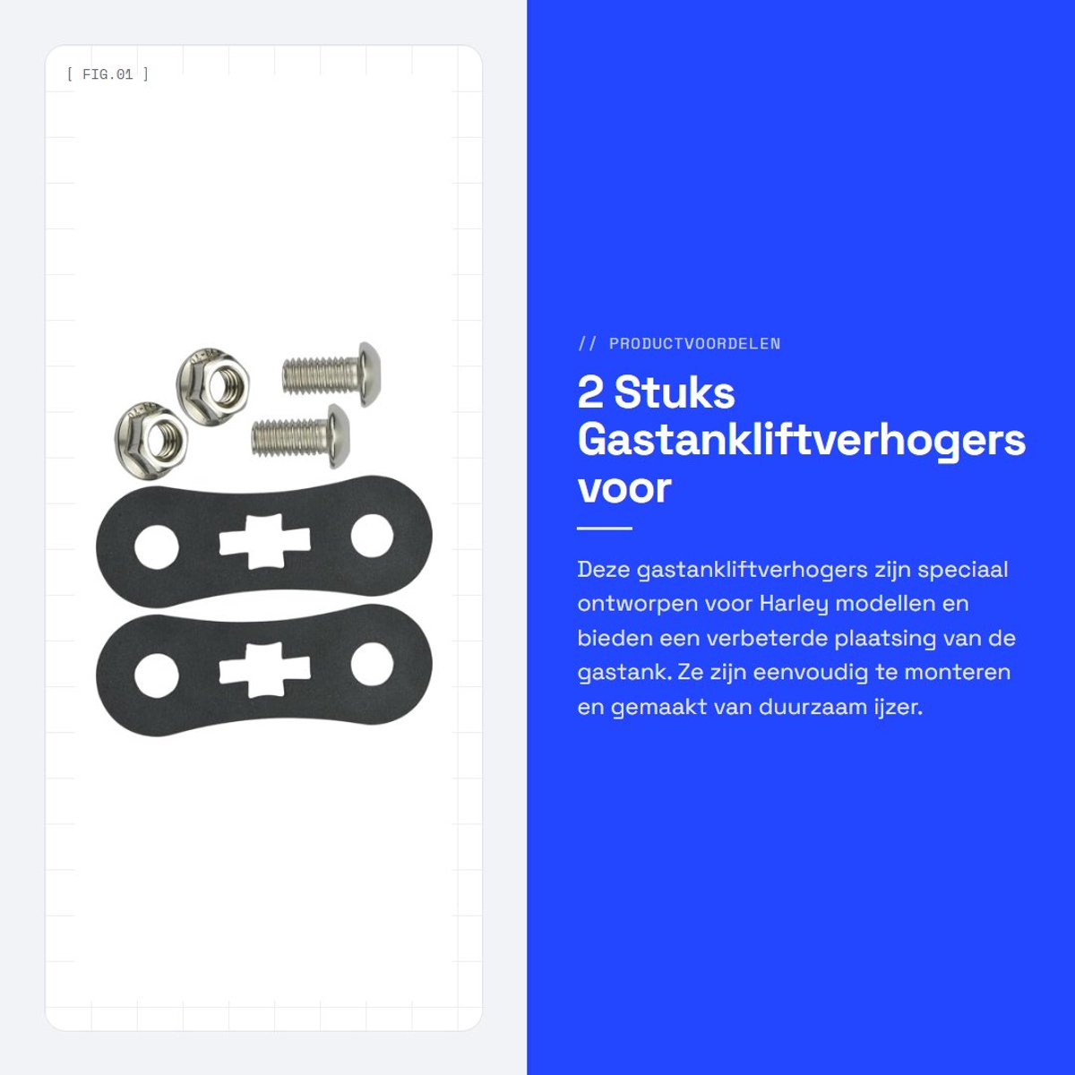 Dailygoods- Gastankliftverhogers 2 Stuks - Zwart - IJzer - Compatibel met Ha-rley Sportster Nightster - Voorzijde - Lengte 7cm - Tankverhogers