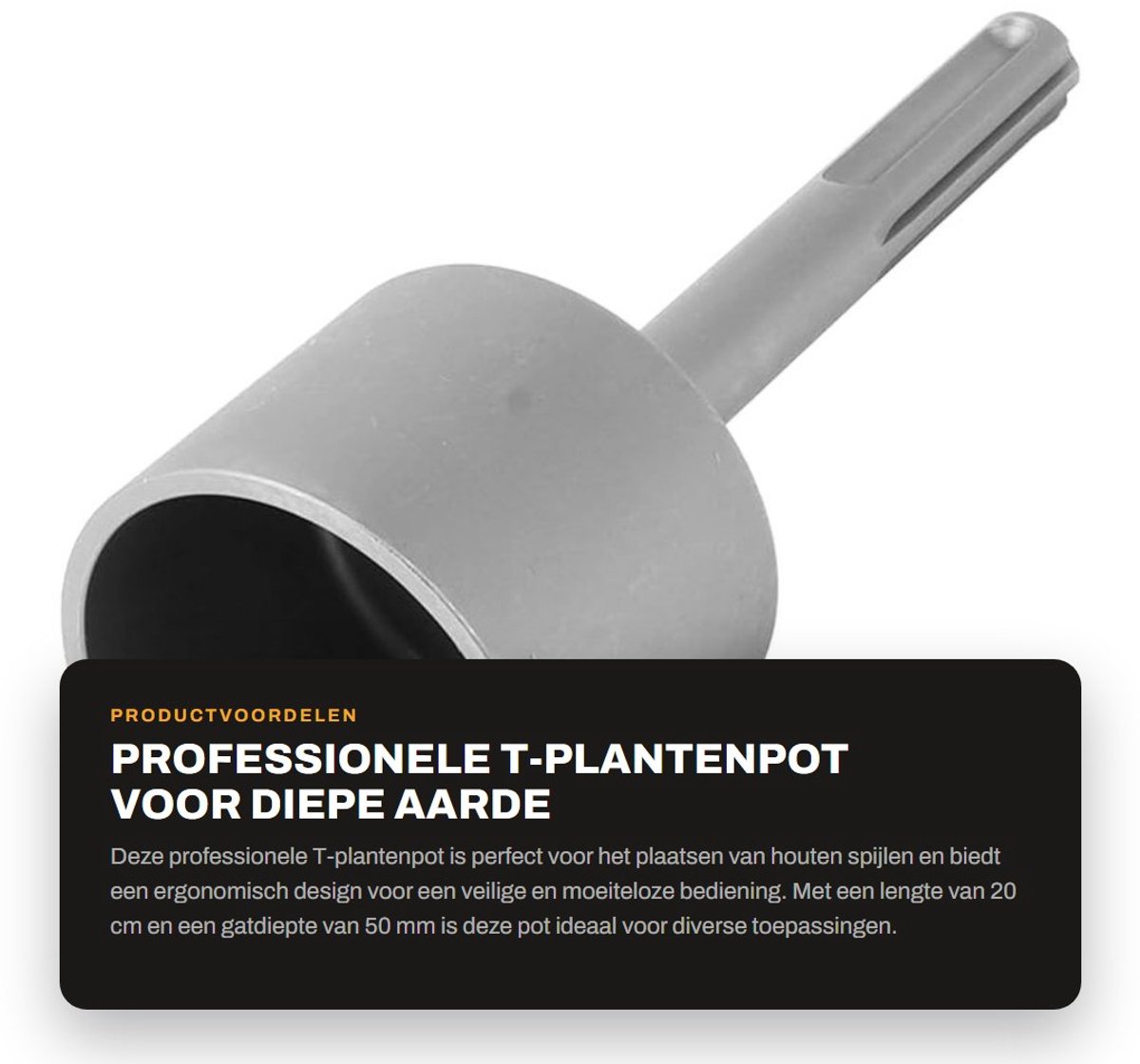 Dailygoods- Plantenpot Ergonomisch Design - Diepe Aarde - Professionele Haringen - Compatibel met Boorhamers - Lengte 20 cm - Gatdiepte 50 mm - Paaldriver