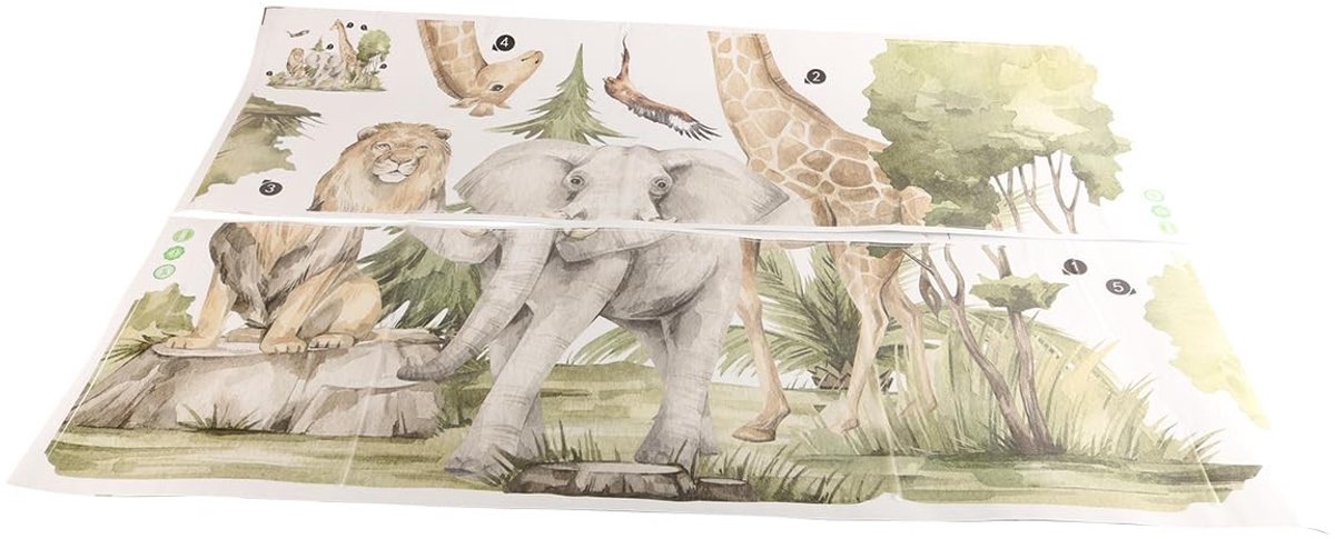 Dailygoods - Grote Safari Dieren Muurstickers - Jungle Muurdecoratie - Speelse en kleurrijke stickers - Geschikt voor kinderkamer - Dieren stickers -...