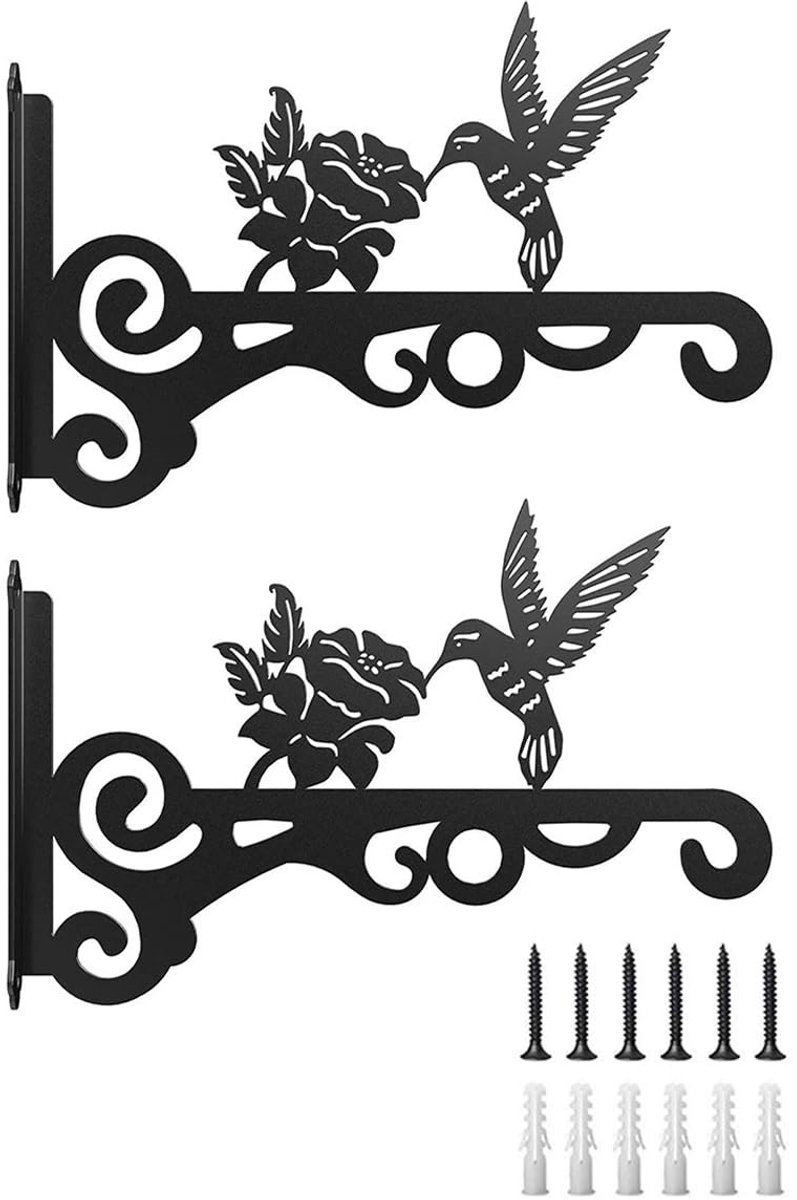Dailygoods- Plantenhangers Zware Kwaliteit - Wandhaken - Binnen/Buiten - Kolibriepatroon - Roestvrij IJzer - Set van 2 - Plantenhaak
