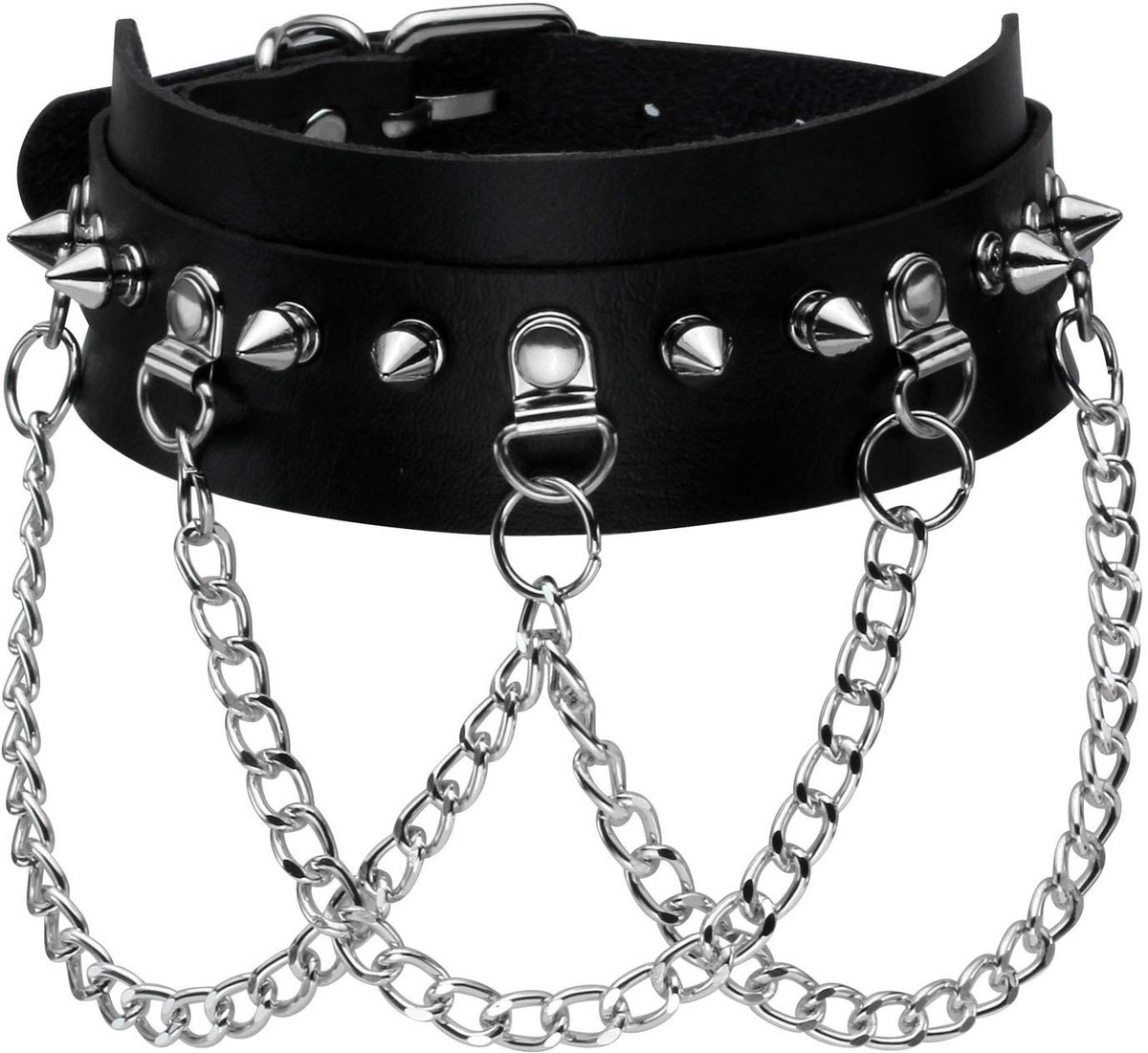 Dailygoods- Kraag - Punk Choker - PU Lederen Halsketting - Instelbare Lengte 30-40 cm - Breedte 4,5 cm - Comfortabel Materiaal