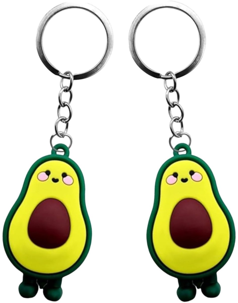 Dailygoods- Sleutelhanger Avocado - 2 Stuks - Fruitsleutelhanger - Sleutelhanger met Ring - Cadeau - Hoogwaardig Rubber - 4 x 10 cm