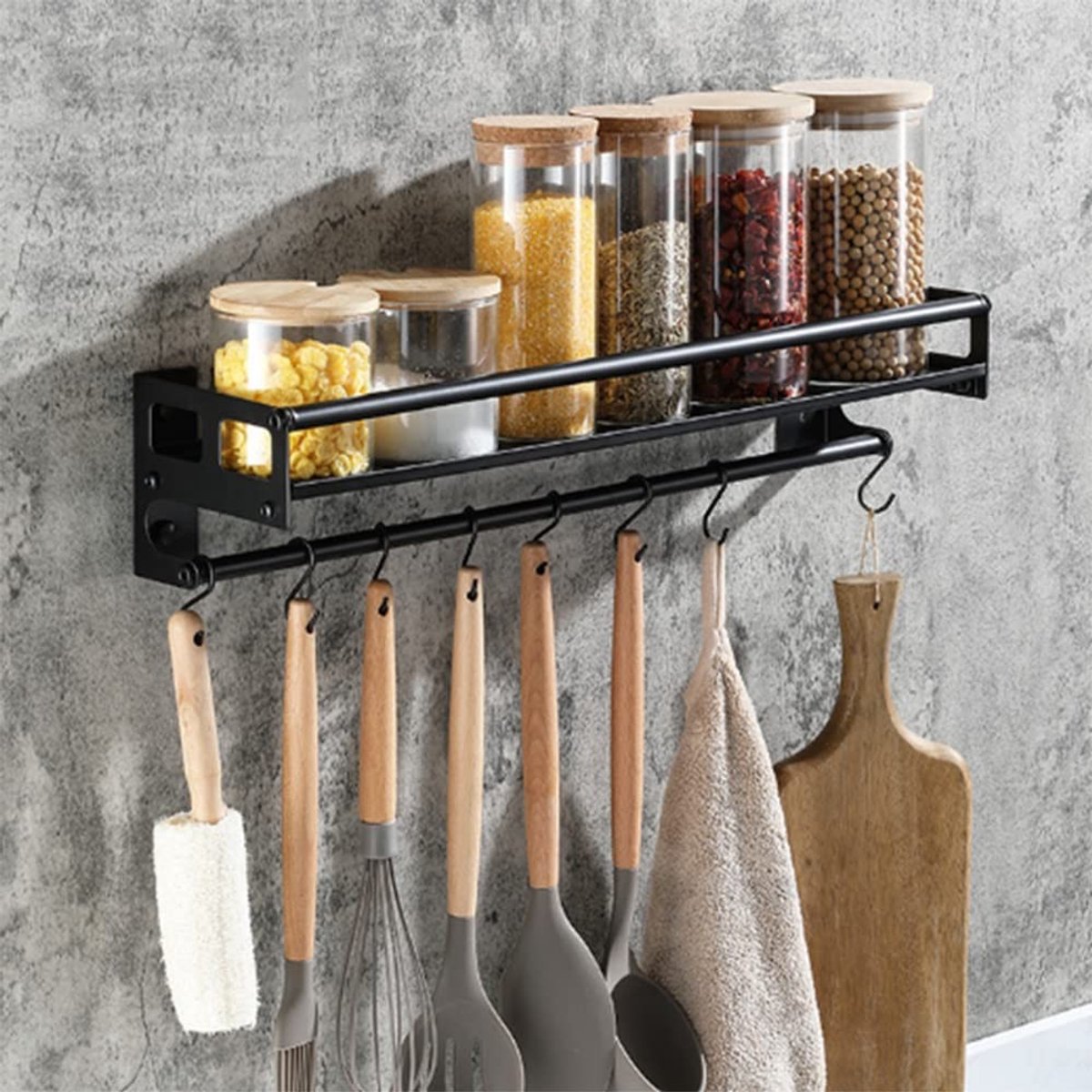 Dailygoods- Haakrail 40cm - Keukenrek met 8 Haken - Wandmontage - Roestvrij Staal - Duurzaam - Corrosiebestendig