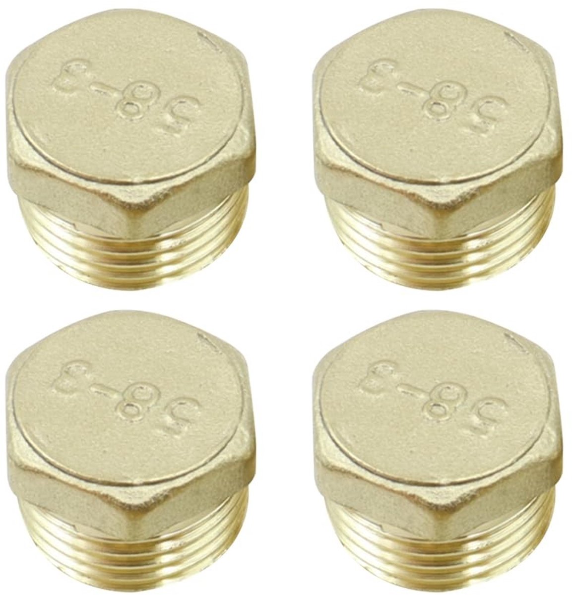 Dailygoods- Messing Pluggen 4-Pack - Afdichtplug - Zeskant Eindpluggen - Binnen/Buitenwaterleidingen - Geschikt voor Kranen/Gasleidingen - Hoogwaardige Hardheid - Pijppluggen