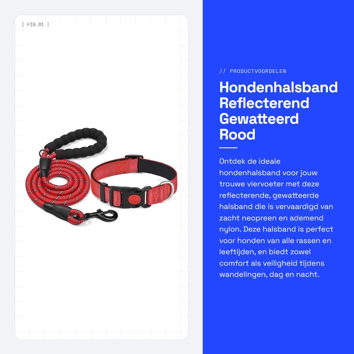 Dailygoods- Hondenhalsband Reflecterend - Gewatteerd - Zacht Neopreen - Verstelbaar - Nylon - Ademend - Hondentuig
