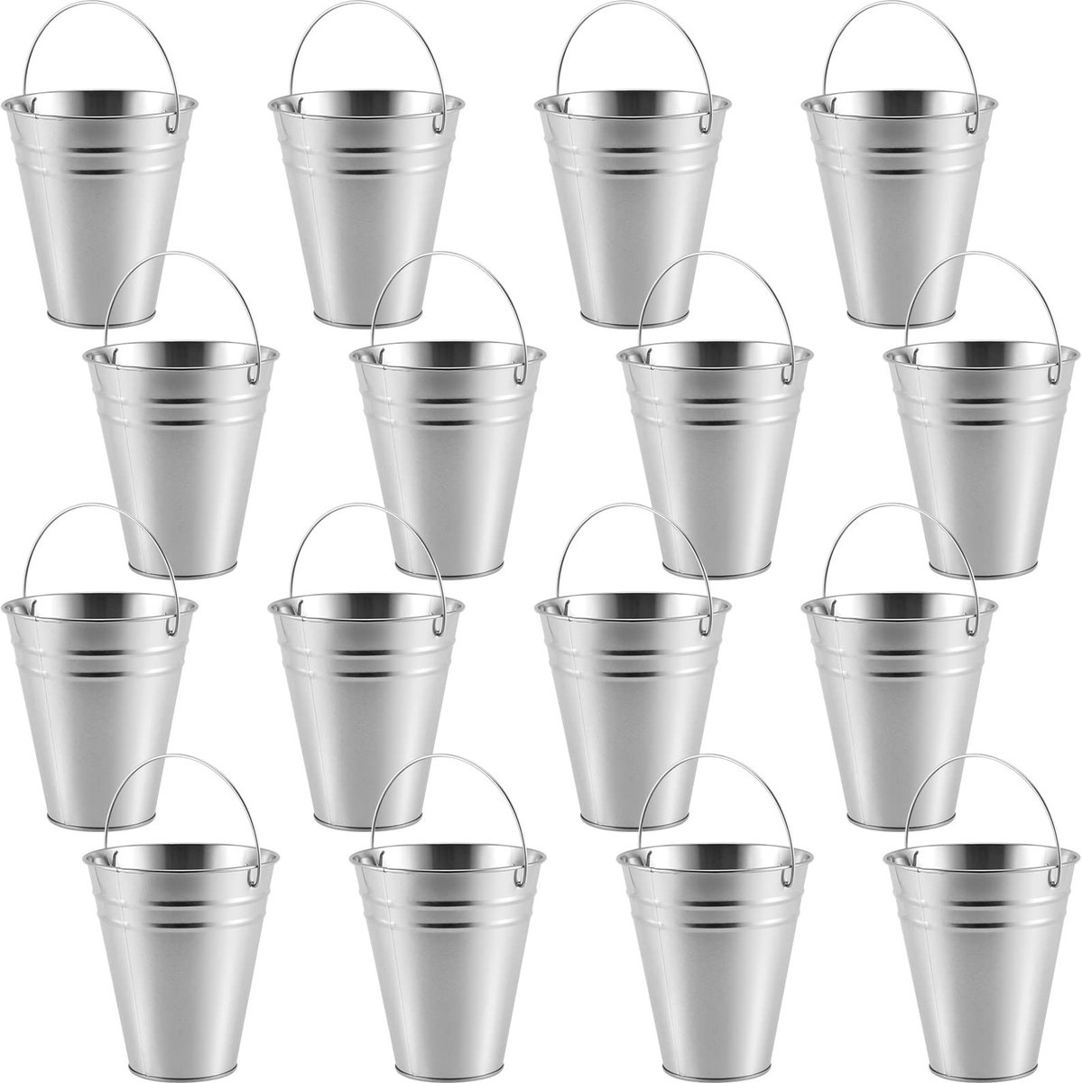 Dailygoods - 16 Stuks Mini Gegalvaniseerde Metalen Emmers met Handvat - Ideaal voor Feestartikelen