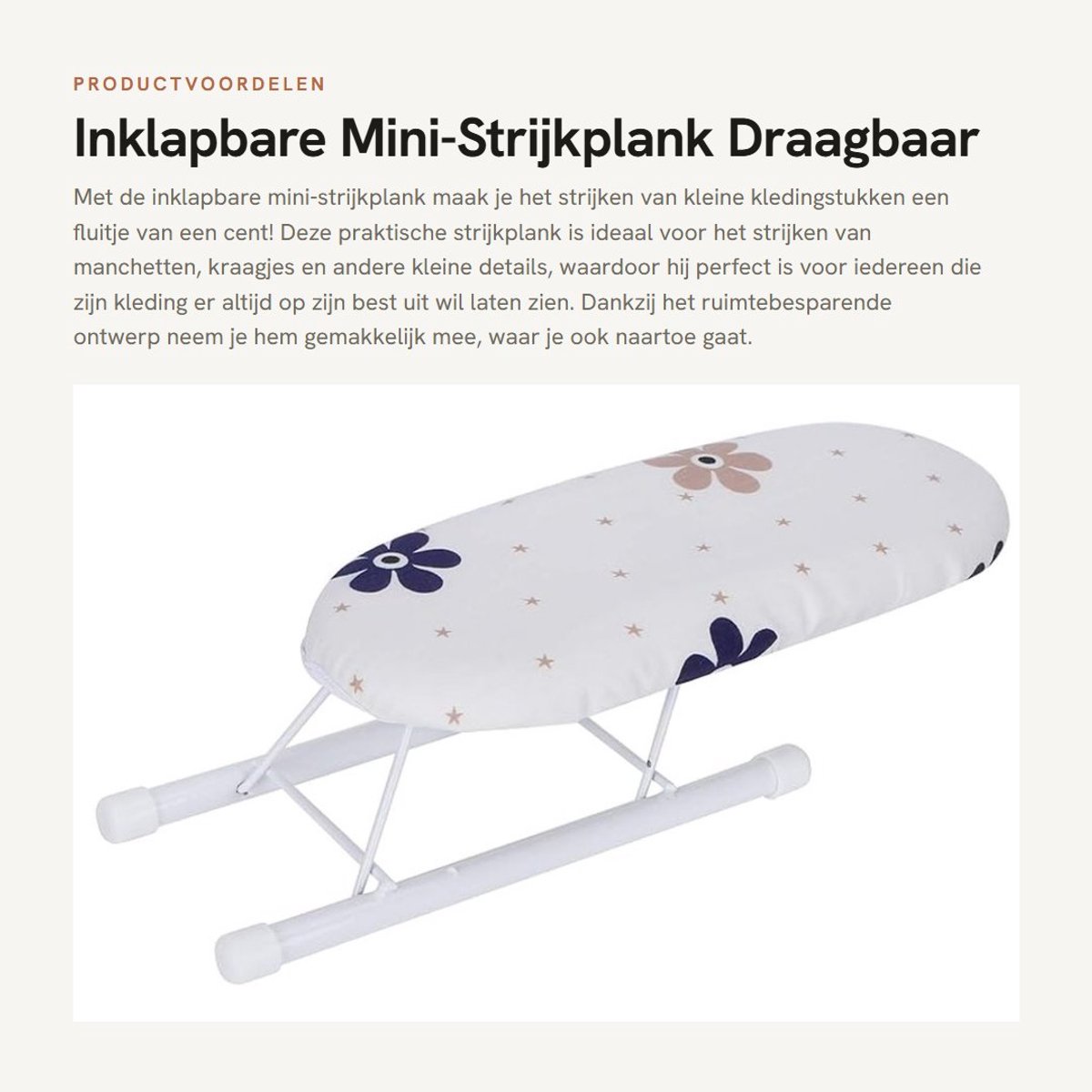 Dailygoods- Strijkplank Inklapbaar - Draagbaar - Katoenen Hoes - Antislip - Multifunctioneel - Afmetingen 25 x 10 x 8 cm - Tafelstrijkplank