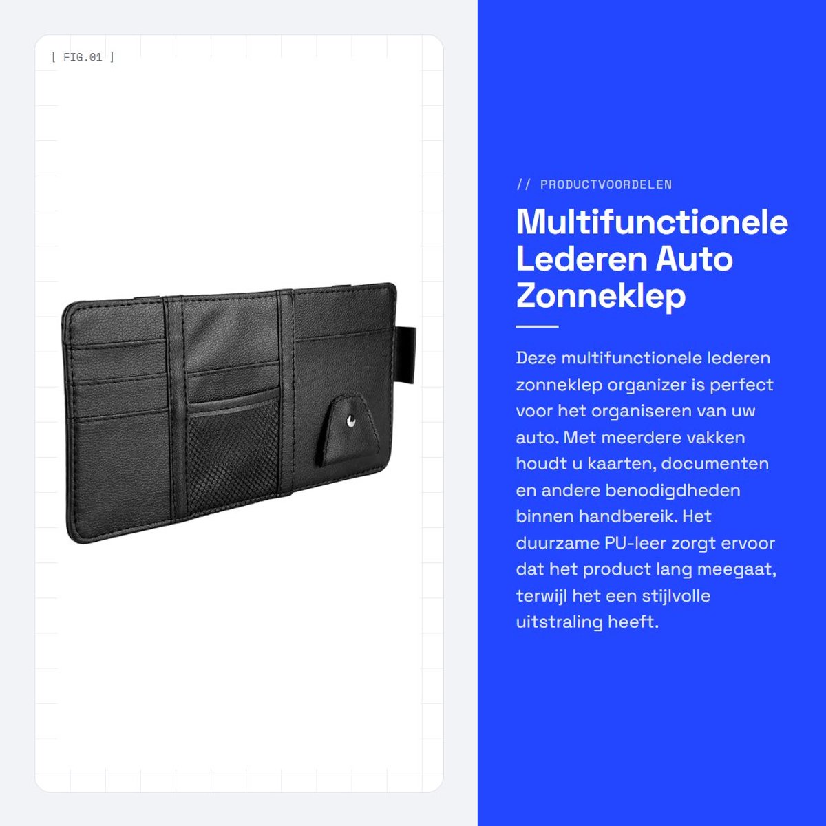 Dailygoods- Zonneklep Organizer - Multifunctioneel - PU-leer - Auto Organizer - Documenthouder - Zwart - 15x29 cm