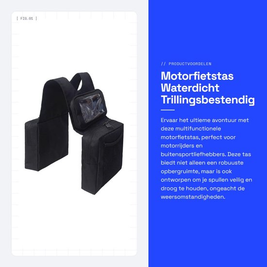 Dailygoods- Motorfietstas waterdicht - Zadeltas motor - Tanktas - ATV-tas - Buitensport - 600D Oxford-stof - 67,5x20,5cm