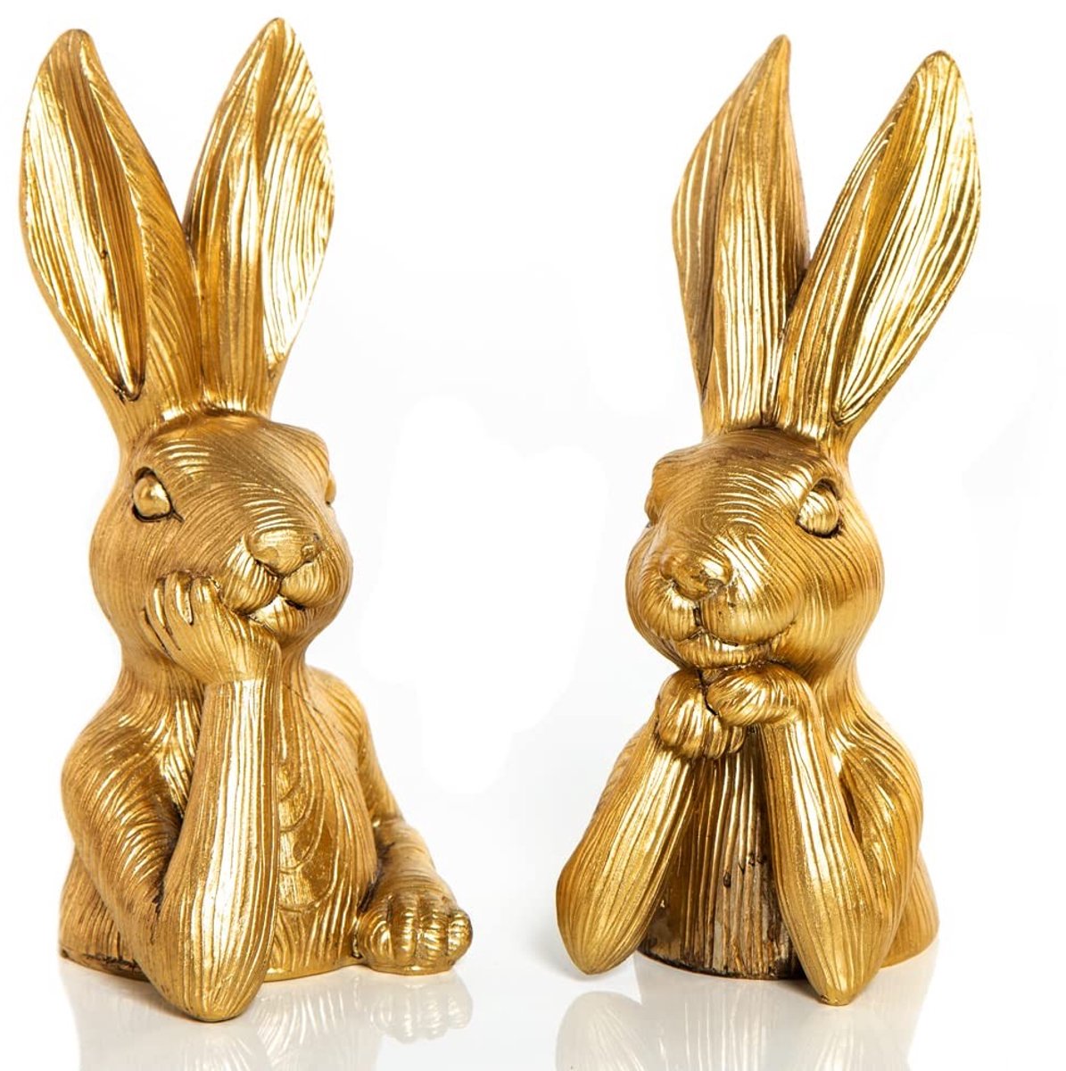 Dailygoods- Paashazen Figuren - Set van 2 - Moderne Paasdecoratie - Polyresin - Elegante Tafeldecoratie - 17 cm - Perfect als Cadeau