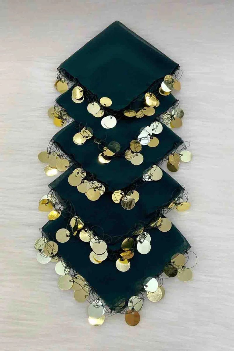 DFA Traditionele Dansdoekjes / Halay Mendili met Goudkleurige Muntjes - Henna Feest Accessoires - GROEN - 10 Stuks