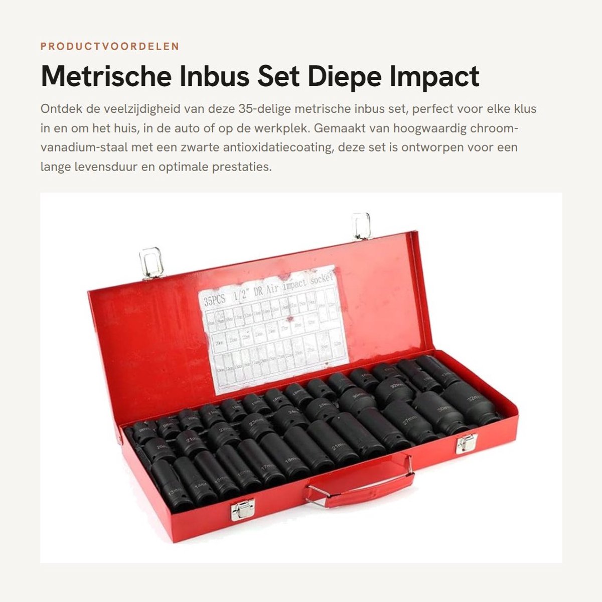 Dailygoods- Dopsleutelset 35 stuks - Chroom-vanadium staal - Antioxidatiecoating - Draagtas - Slag/standaard/universeel - Roestvrij en duurzaam - Sleutelset