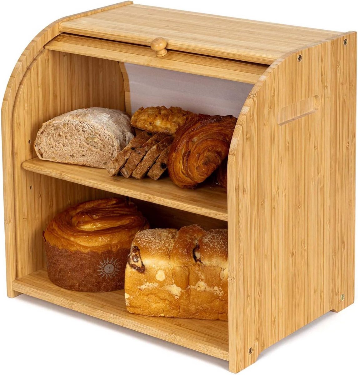 Broodtrommel Bamboe - Keuken Opberger - Brood Vers Houden - Verstelbare Legplank - 40 x 25 x 35.5 cm - Natuurlijk