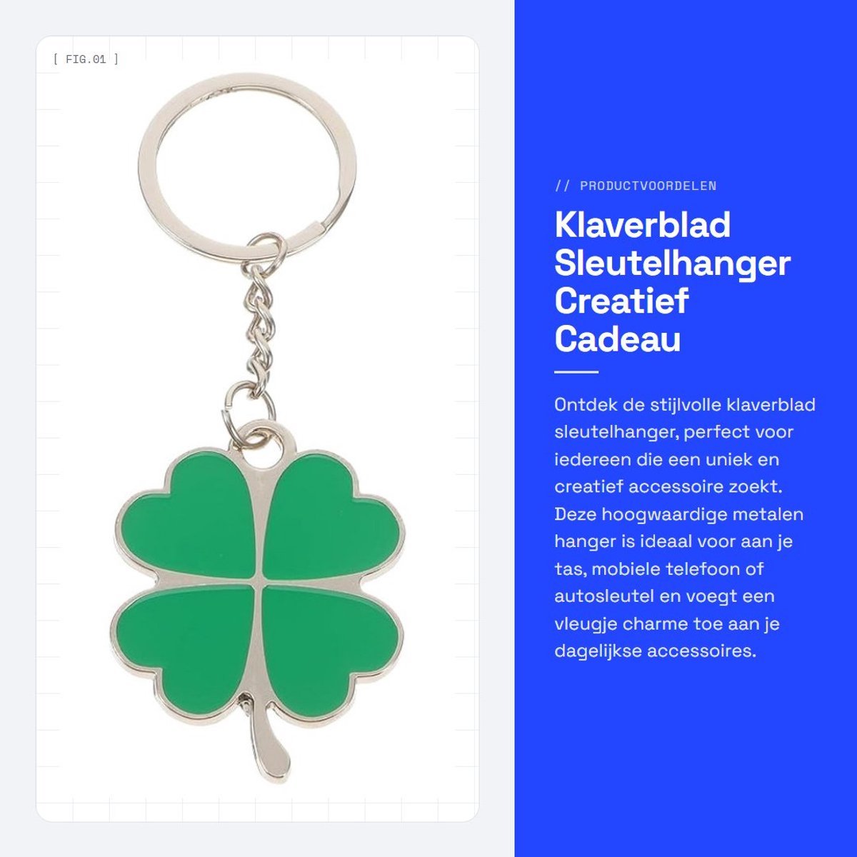 Dailygoods- Sleutelhanger Klaverblad - Hoogwaardig Metaal - Sleutelringen - Creatief Cadeau - Decoratie - Perfect voor Tas en Autosleutel - Sleutelring