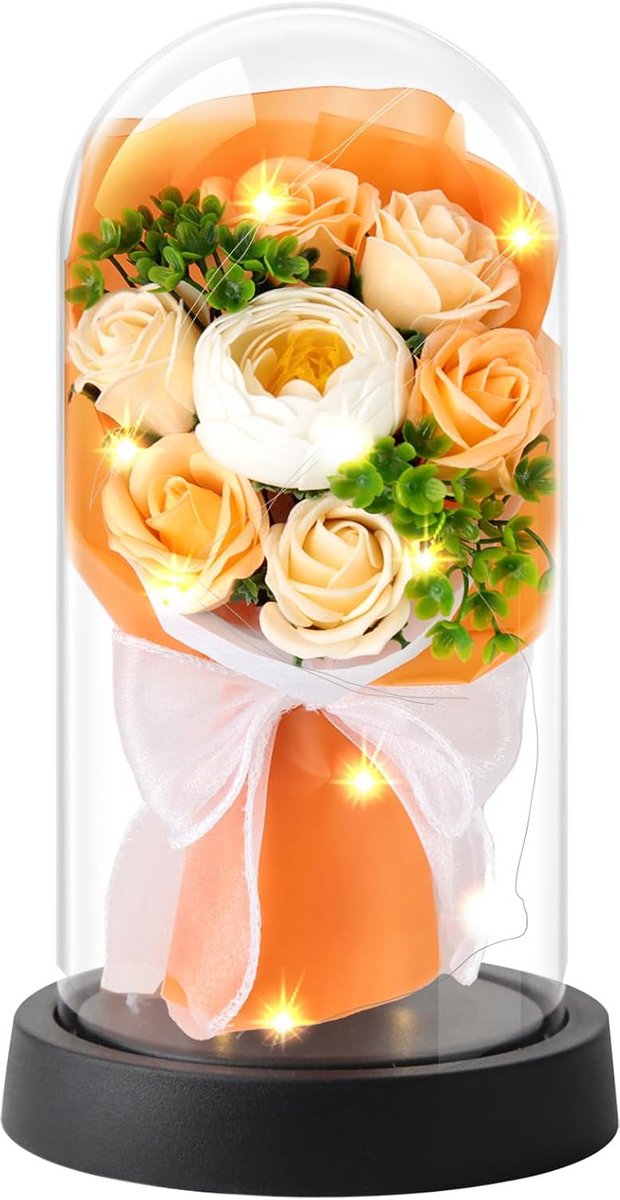 Eeuwige Roos - Geconserveerde Bloemen - Decoratie en Cadeau - Met LED Verlichting - 11 x 21 cm - Rood