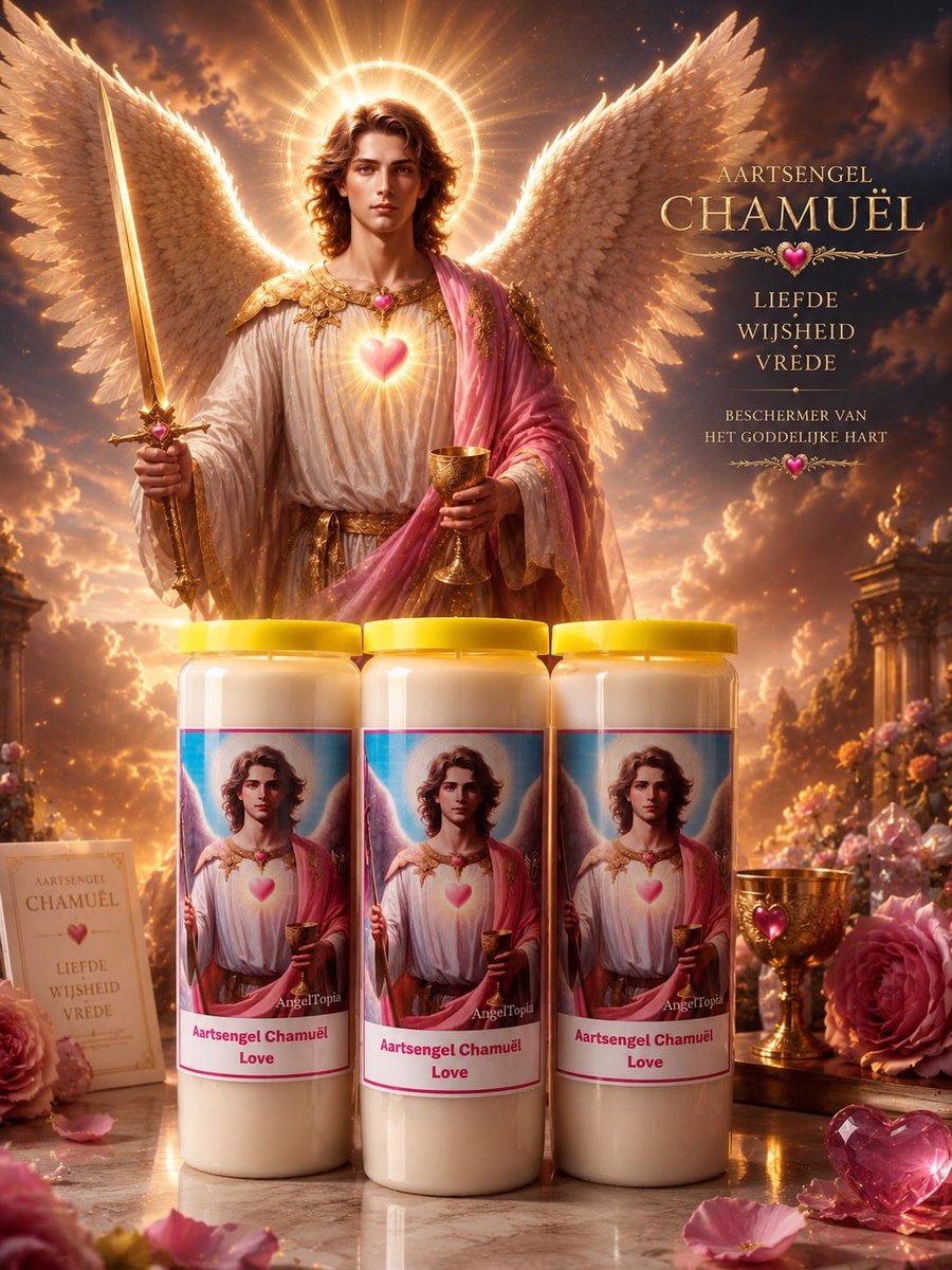 Noveenkaars Aartsengel Chamuel (3 stuks) - Voor Liefde & Harmonie, Zelfliefde & Relatieherstel