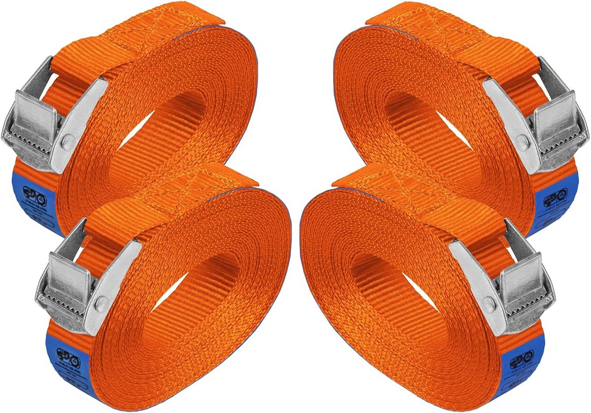 Spanbanden set - Sjorbanden met gesp - Vastzetten lading - Getest en gecertificeerd - 2.5 cm x 6 m - Oranje