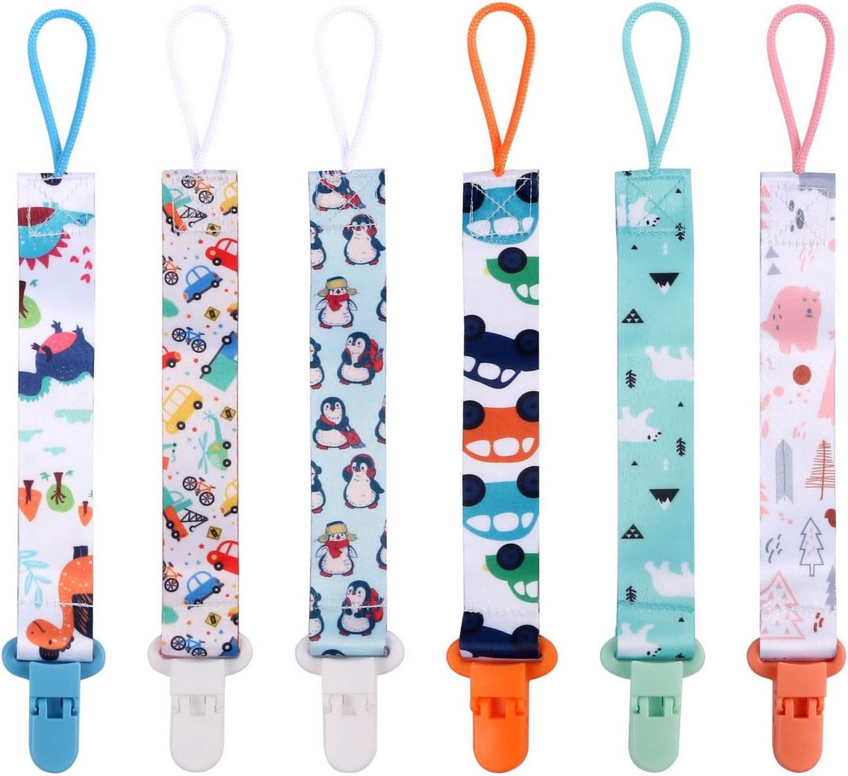 Fopspeen Clips - Speen Houders - Baby Verzorging - 6 Verschillende Motieven - 6 Stuks - Meerkleurig