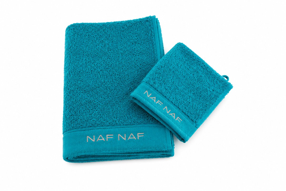 NAF NAF Handdoek & Washand Set Turquoise – 100% Katoen – 500 g/m² Hotelkwaliteit – Zacht & Sterk Absorberend – Handdoek 50x100 cm + Washand 15x21 cm