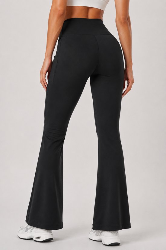 SparkNine Solara flare broek - L - zwart - hoge taille - uitlopend - voorzakken - stijlvol & comfortabel — afbeelding 3