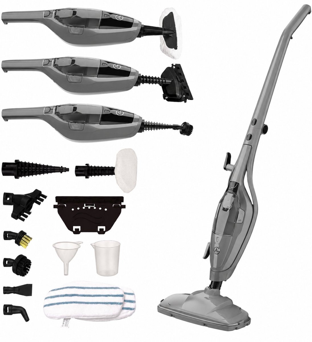 AG Stoomreiniger – 10-in-1 Steam Cleaner – Handstomer – Kledingstomer – Handstoomreiniger – Dieptereiniging voor Vloeren, Badkamer, Tegels, Ramen & Textiel – Vlekkenreiniger – 1500W – 115°C – Inclusief 13 Accessoires – Nardo Grey Edition