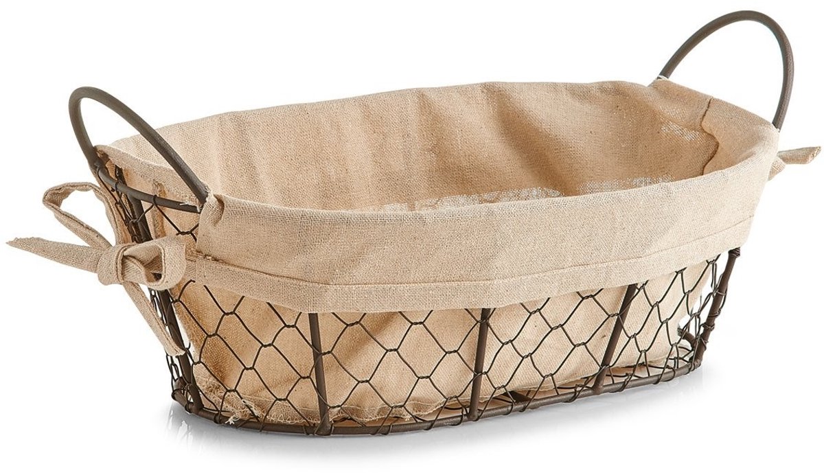 Dailygoody - Broodmandje - Draad en linnen - Bruin/beige - 30 x 21 x 11 cm - Vaatwasserbestendig - Geschikt voor brood - Rechthoekig model