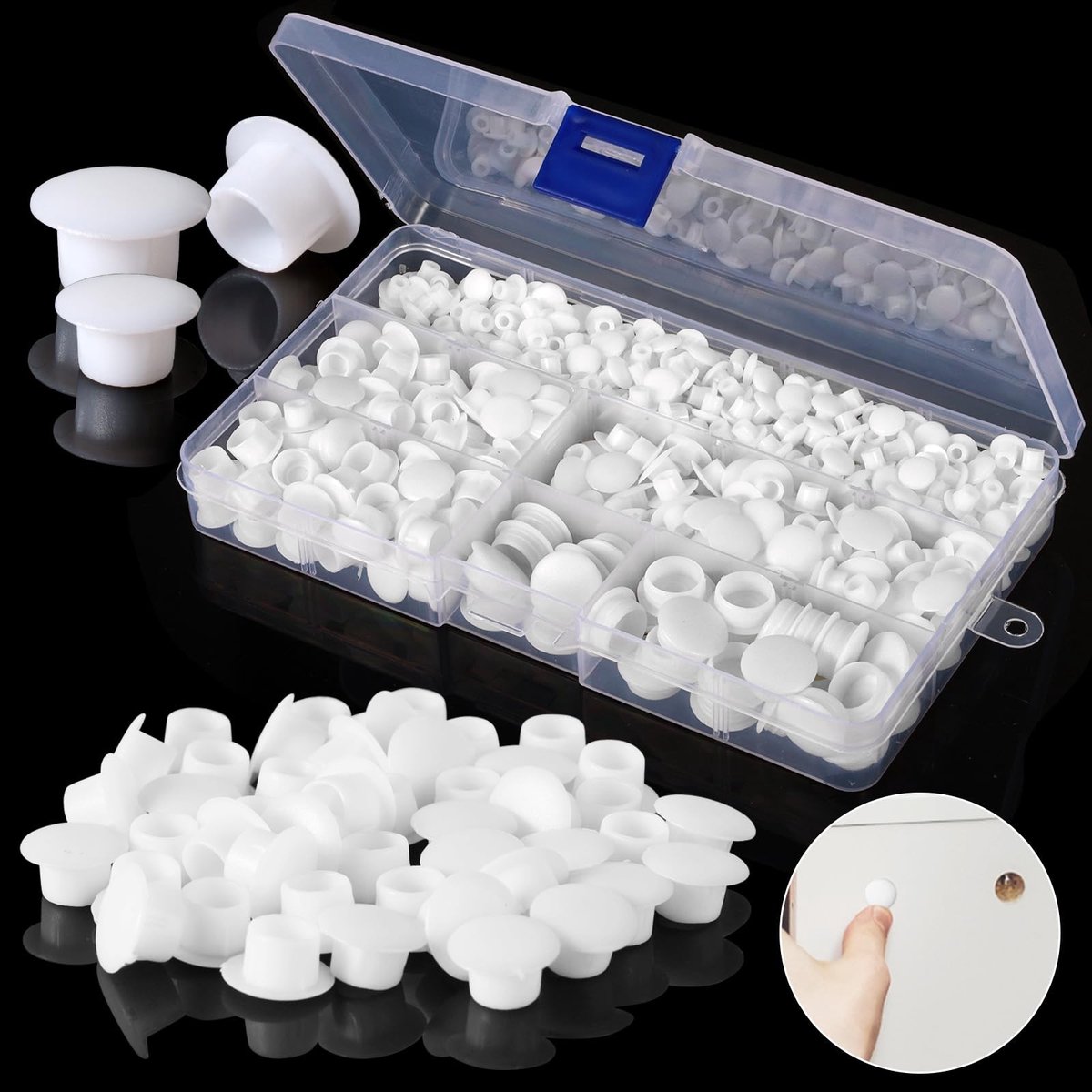 Dailygoods- Afdekdoppen 500 Stuks - Wit Kunststof - Voor Boorgaten 5/6/8/10/12 mm - Meubelafdekkapjes - Blinddoppen - Nagelgaten Bedekken
