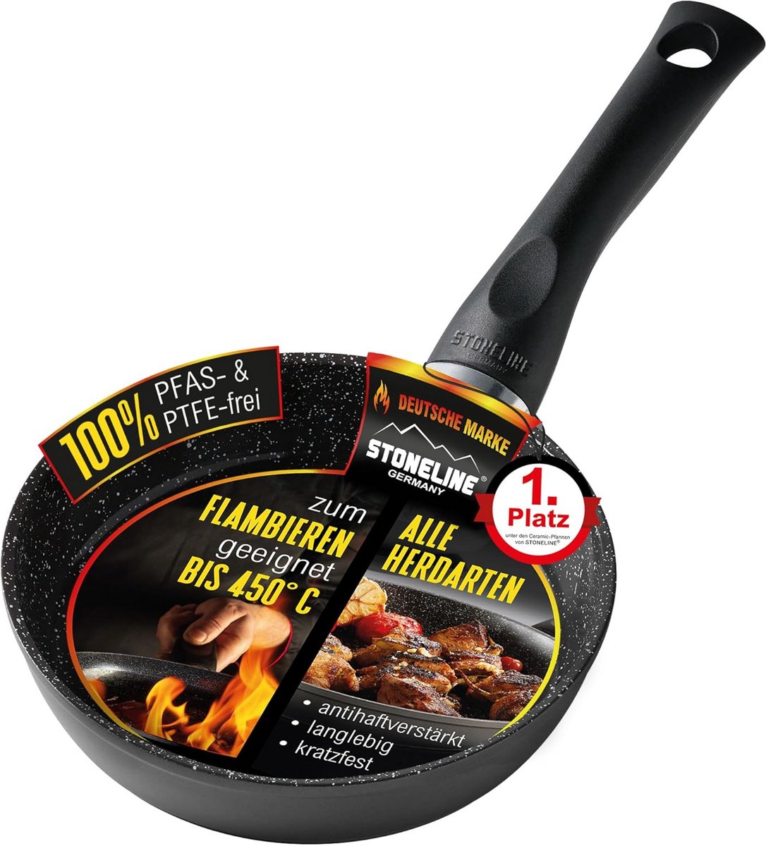 Keramische Braadpan Koekenpan Gezond Koken Krasbestendige Coating 16 cm Zwart