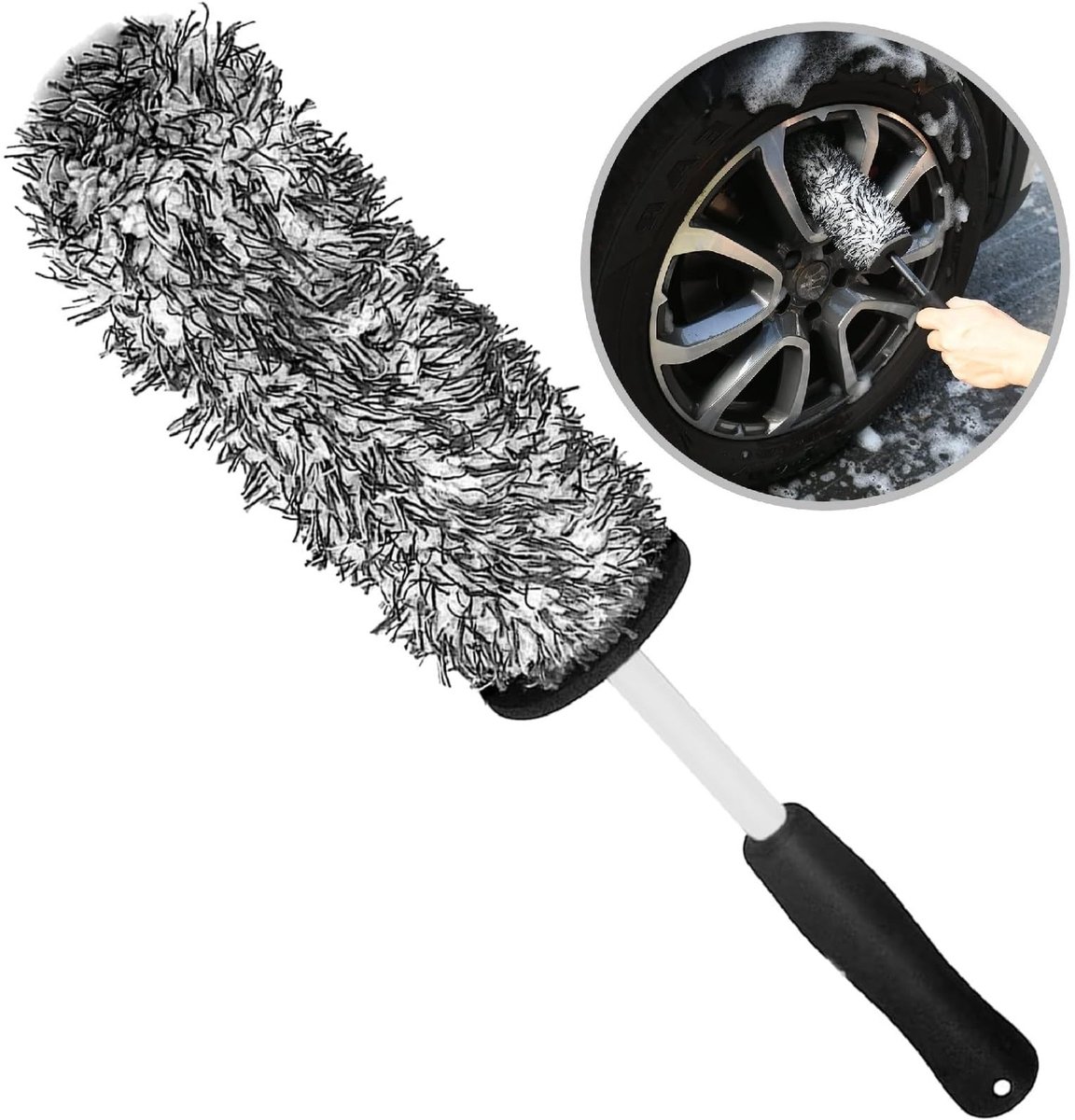 Dailygoods- Velgenborstel Microvezel - Lange Handgreep - Krasvrije Reiniging - Zacht en Absorberend - 43cm - Voor Auto/Motorfiets - Autowasborstel