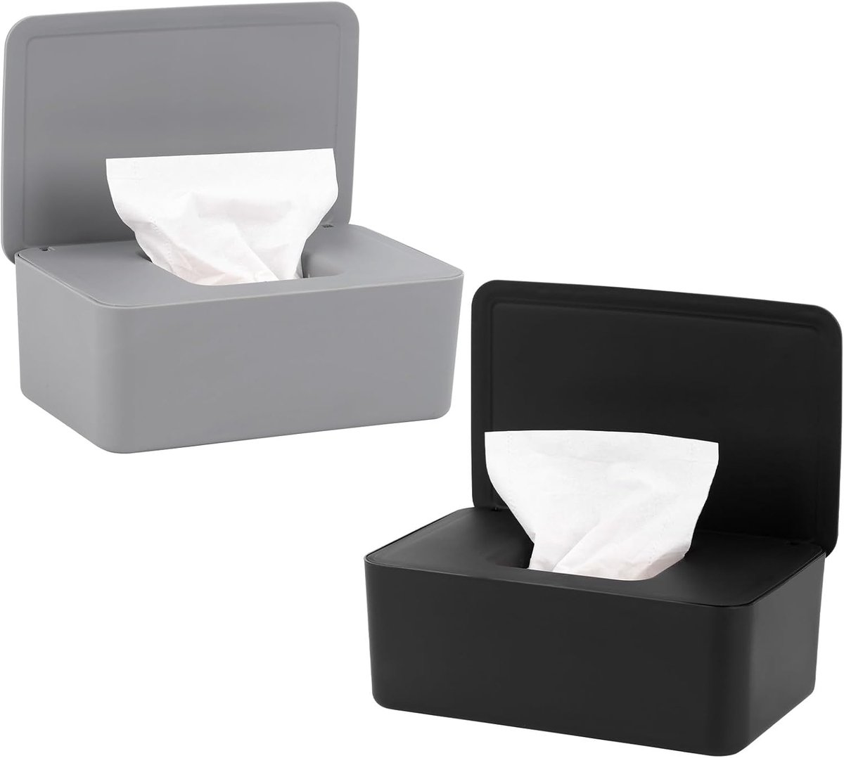 Babydoekjesbox set - Opbergkoffer - Hygiënisch bewaren - Met deksel - 2 stuks - Grijs en wit