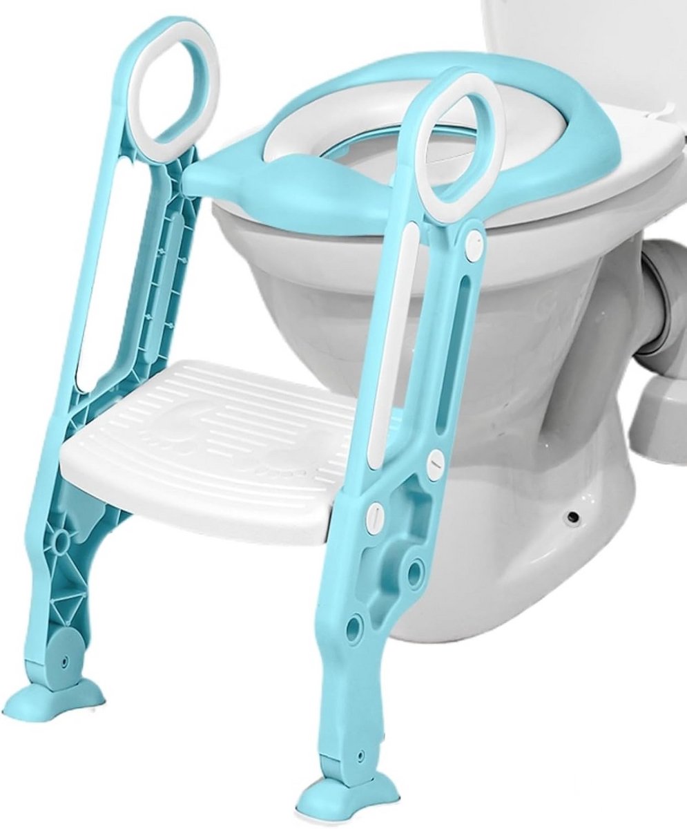 Opvouwbaar Toilet - Kinder Potje - Zindelijkheidstraining - Verstelbare Pedalen - Tot 75 kg - Wit Lichtblauw