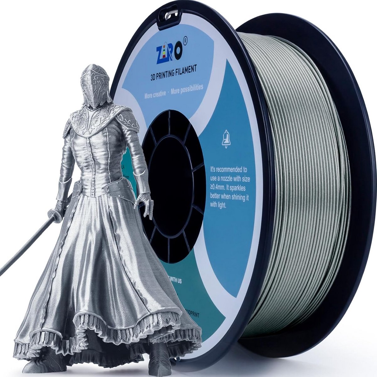 Glitter Filament - 3D Print Materiaal - Modellen Creëren - Diamant Effect - 1.75mm 1KG - Zilver