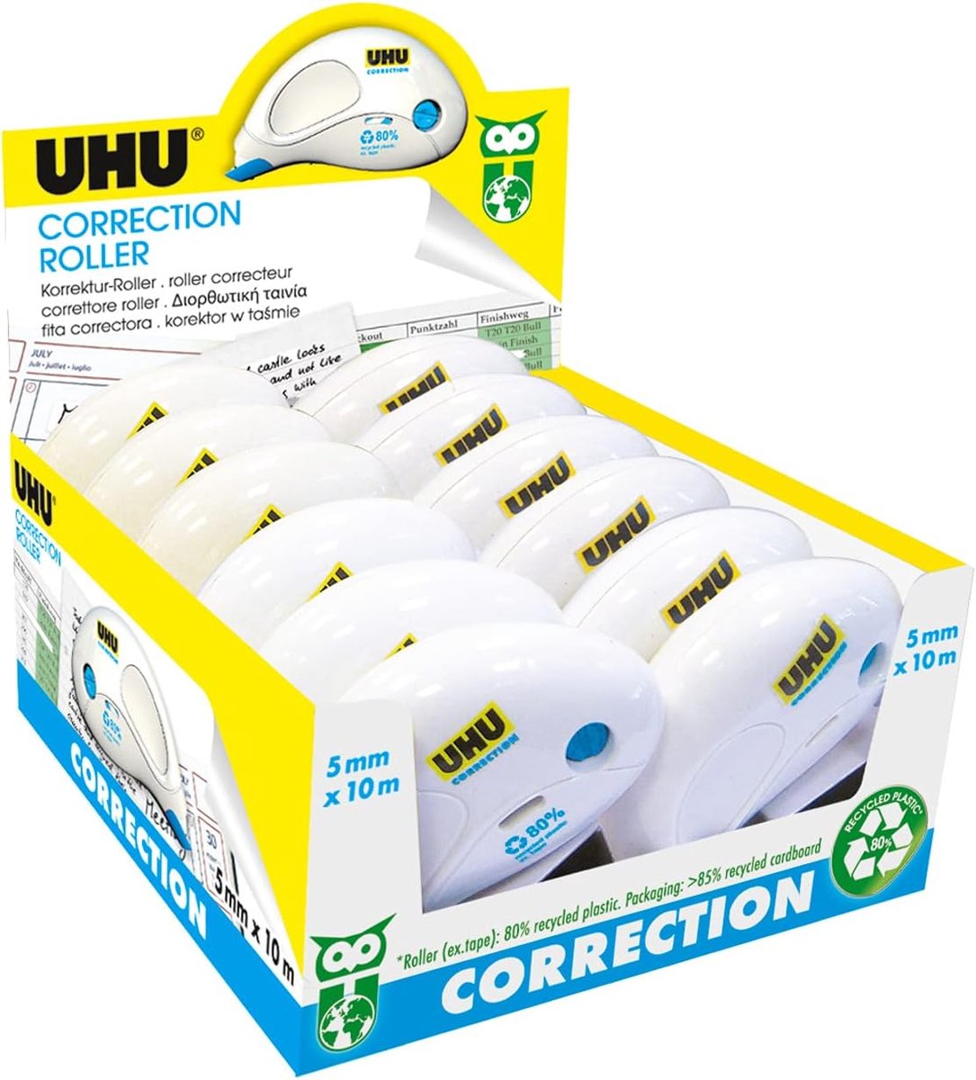 Correctieroller Wit - Correctietape Set - Teksten Corrigeren - Onmiddellijk Overschrijfbaar - 12 Stuks 10m - Wit