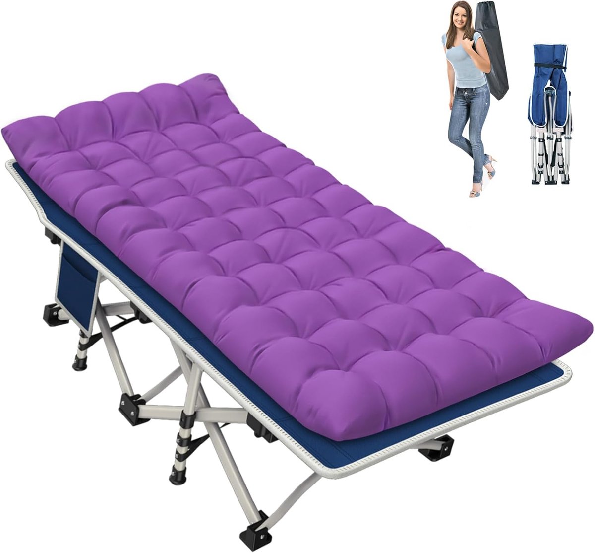 Kinderbedje - Campingbed - Comfortabel slapen - Zwaar belastbaar - 190 cm lang - Grijs