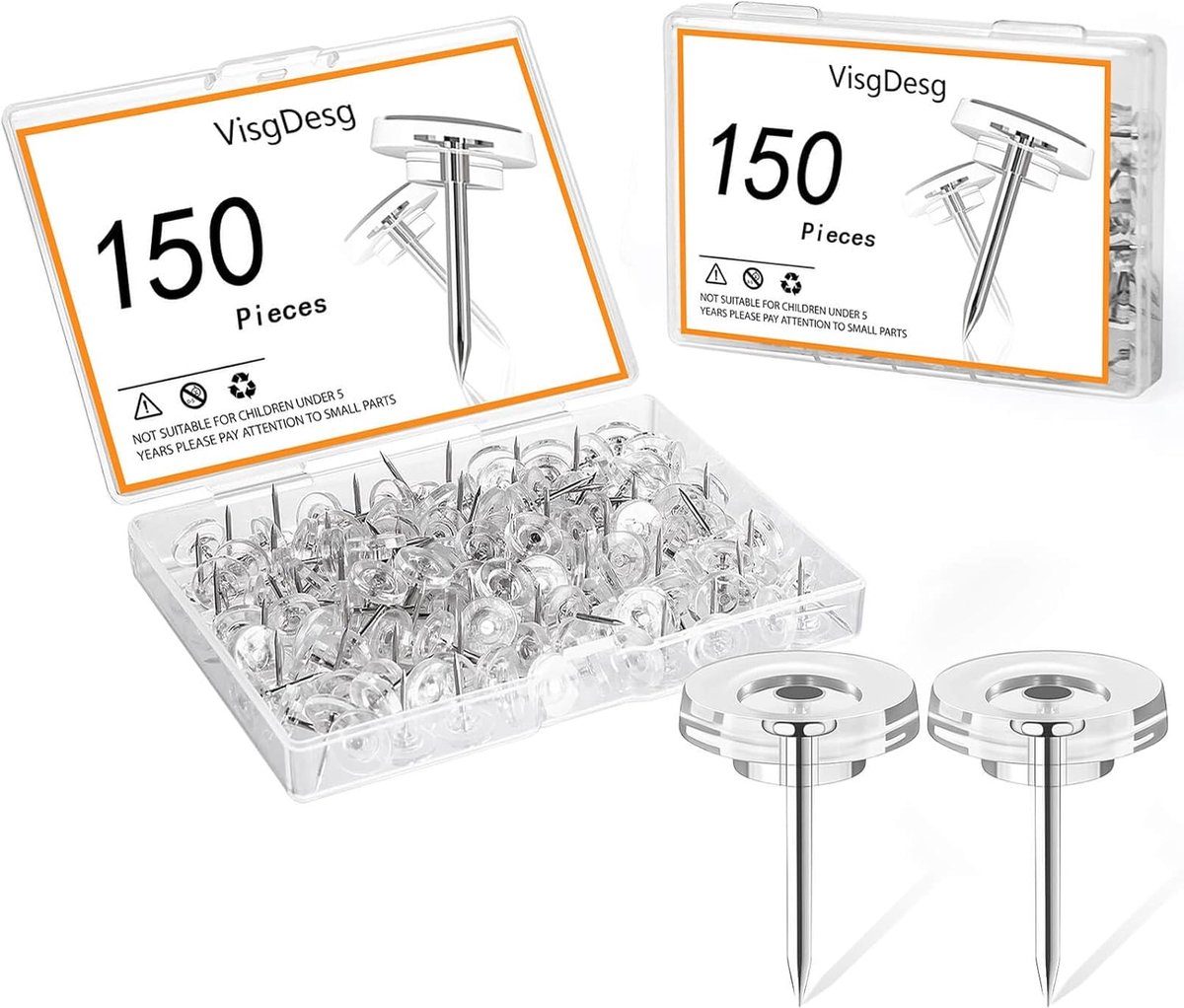 Transparante Punaises - Kopspijkers Duimspijkers - Prikbord Decoratie - Platte Plastic Kop - 150 Stuks - Helder