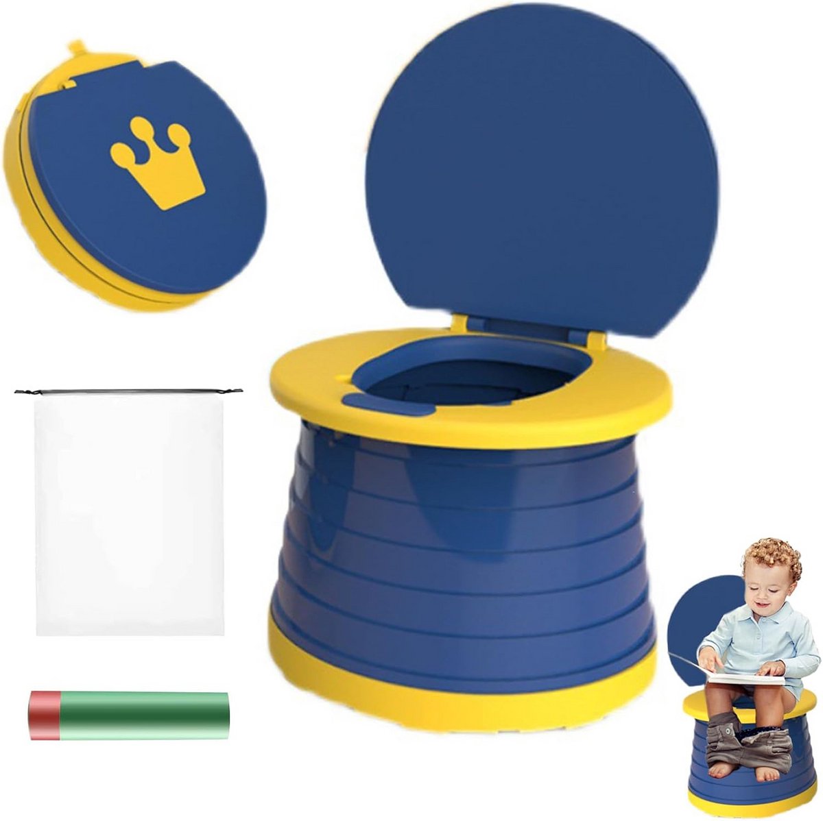 Opvouwbaar Toiletje - Reis Potty - Kind Zindelijk Maken - Inclusief Reis Tas - Max 50kg - Blauw