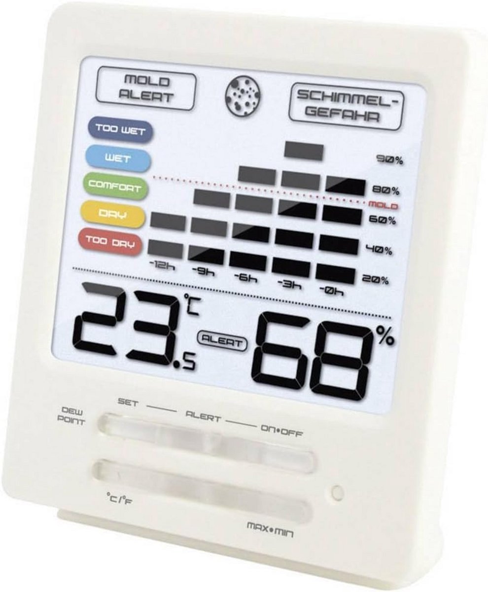 Temperatuurstation - Weerstation Binnen - Schimmel Voorkomen - Luchtvochtigheid Alarm - 10 x 9.7 cm - Wit