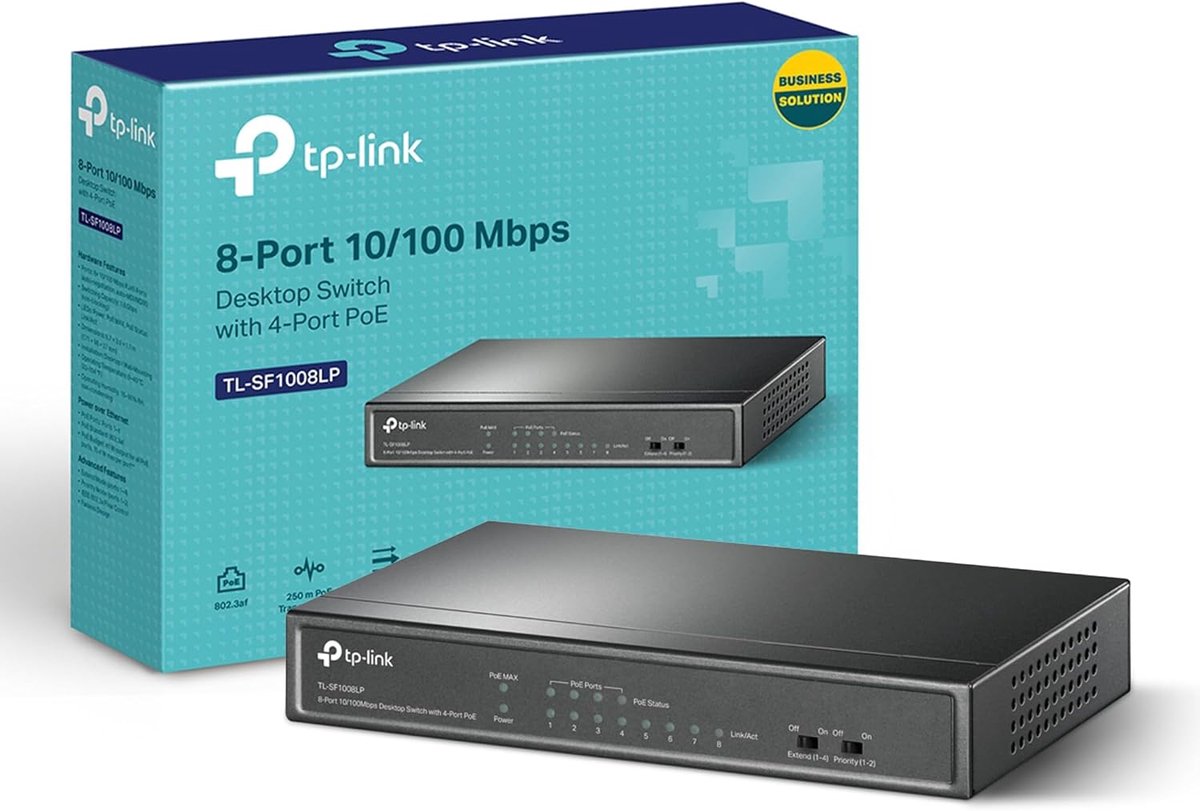 Netwerk Switch - Ethernet Hub - Apparaten Verbinden - Power over Ethernet - 8 Poorten - Zwart