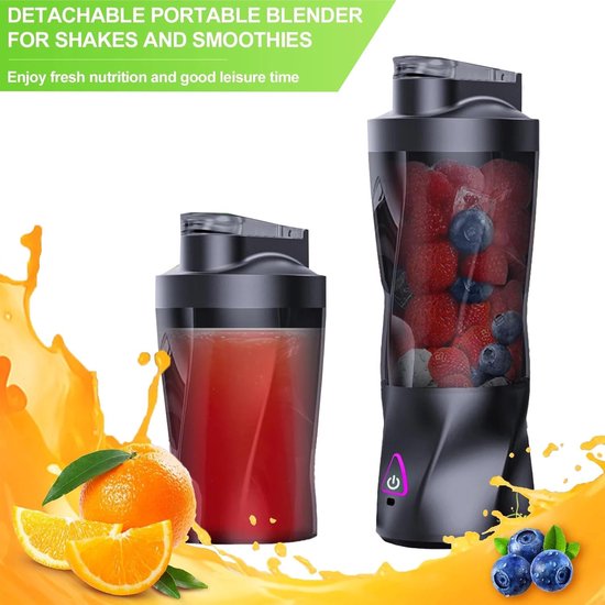 Draagbare blender: 360W krachtige motor, 6000mAh duurzame accu, 685 ml (23 oz) reisblender met anti-verstoppingsmes, BPA-vrij voor shakes en ijs crushen, vers fruitsap/smoothies, thuisgebruik 【Zwart】 — afbeelding 3