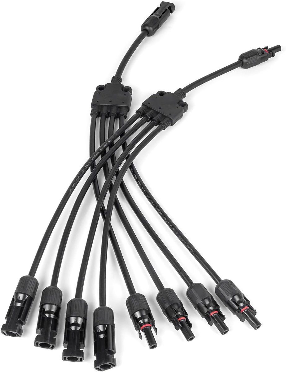 Zonnepaneel Connector - Y-Splitter Kabel - Energie Opwekken - 1 tot 4 Aansluitingen - 1000V - Zwart