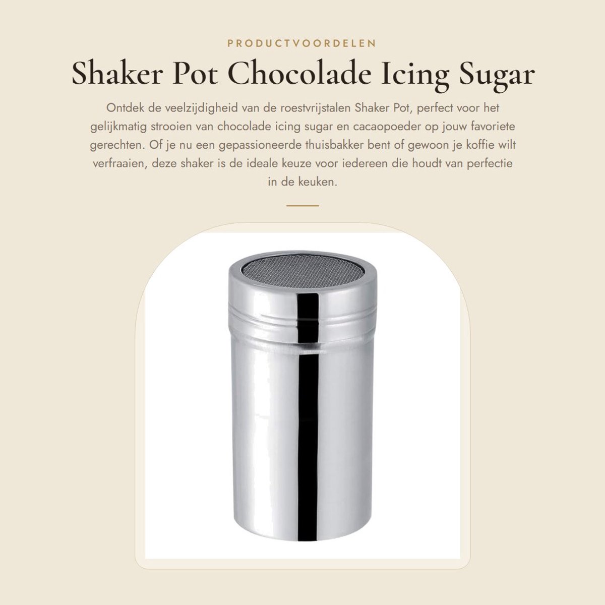 Dailygoods- Shaker Roestvrij Staal - Poedersuiker/Chocolade - Bloemzeef - Stofdicht Deksel - Duurzaam - Eenvoudig te Reinigen - Poedersuikerzeef