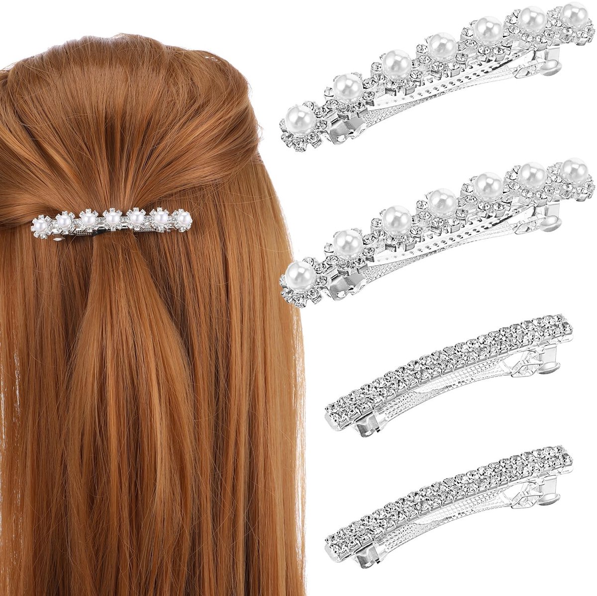 Dailygoods- Haarclips 4 stuks - Strass/Haarspeld - Zilveren/Kristallen - Bruids/Haaraccessoires - Kapsel Decoratie - Metaal/Kunststof