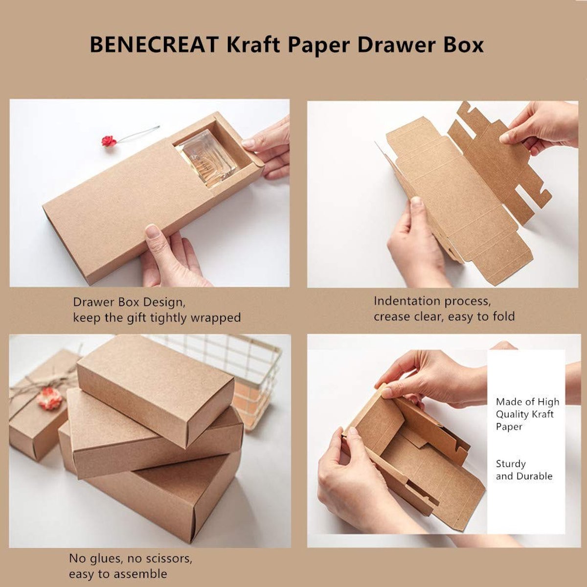 Dailygoods- Schuifdoosje Hoogwaardig Kraftpapier - Geschenkdoos - Cadeaudoos met Deksel - Doos - Stevig - Duurzaam
