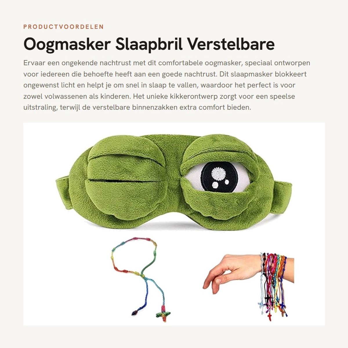Dailygoods- Oogmasker Slaap - Verstelbaar - Kikkerontwerp - Blokkeert Licht - Drukontlasting Ogen - Pluche Materiaal - 8 x 4 Inch - Slaapmasker