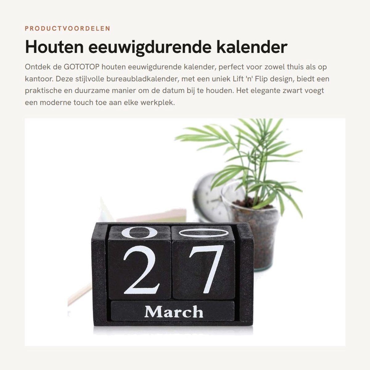 Dailygoods- Kalender Houten Bureaubladkalender - Vintage Design - 9,4x5,2x4,1 cm - Decoratie - Thuis/Kantoor - 100% Nieuw