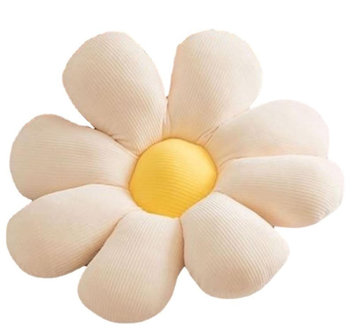 Dailygoods - Bloem Vloerkussen - Pluche Zitkussen - Schattig Design - Wit Geel Hart - Sierkussen Woondecoratie - Geschikt voor Meisjes en Vrouwen - 38 cm