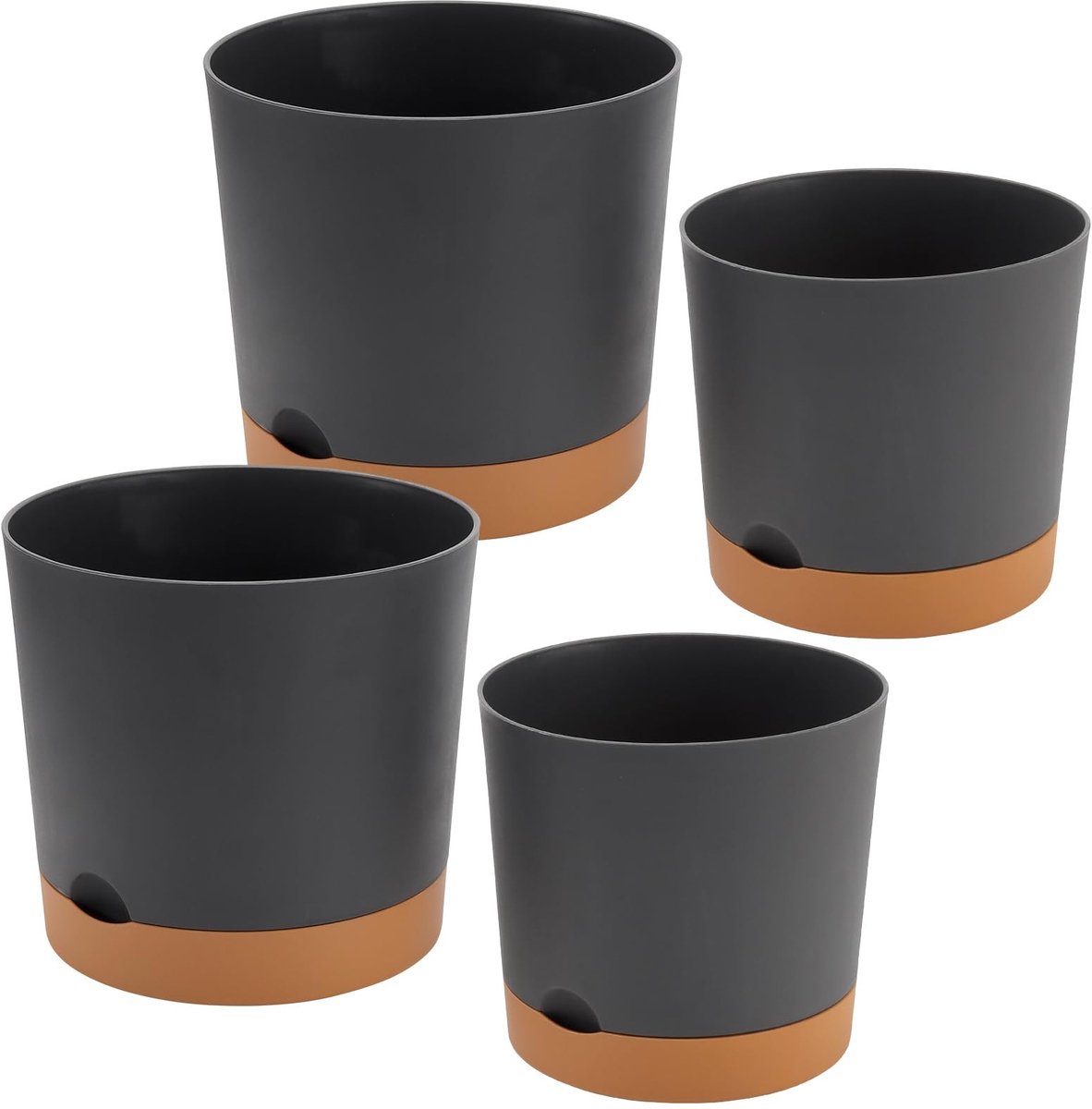 Dailygoods- Plantenpotten 4 stuks - Kunststof met drainagegaten - Kamerplantenpotten - Schotels - Multi-size set - Donkergrijs - Bloempotten