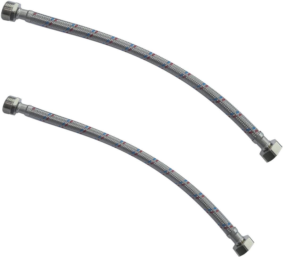 Dailygoods- Aansluitslang Set van 2 - Flexibele Aansluitslang 400 mm - 1/2 inch Mannelijk/Vrouwelijk - Voor Kranen/Mengkraan - Roestvrij Staal Coating - Maximale Temperatuur 90 °C - Toevoslang
