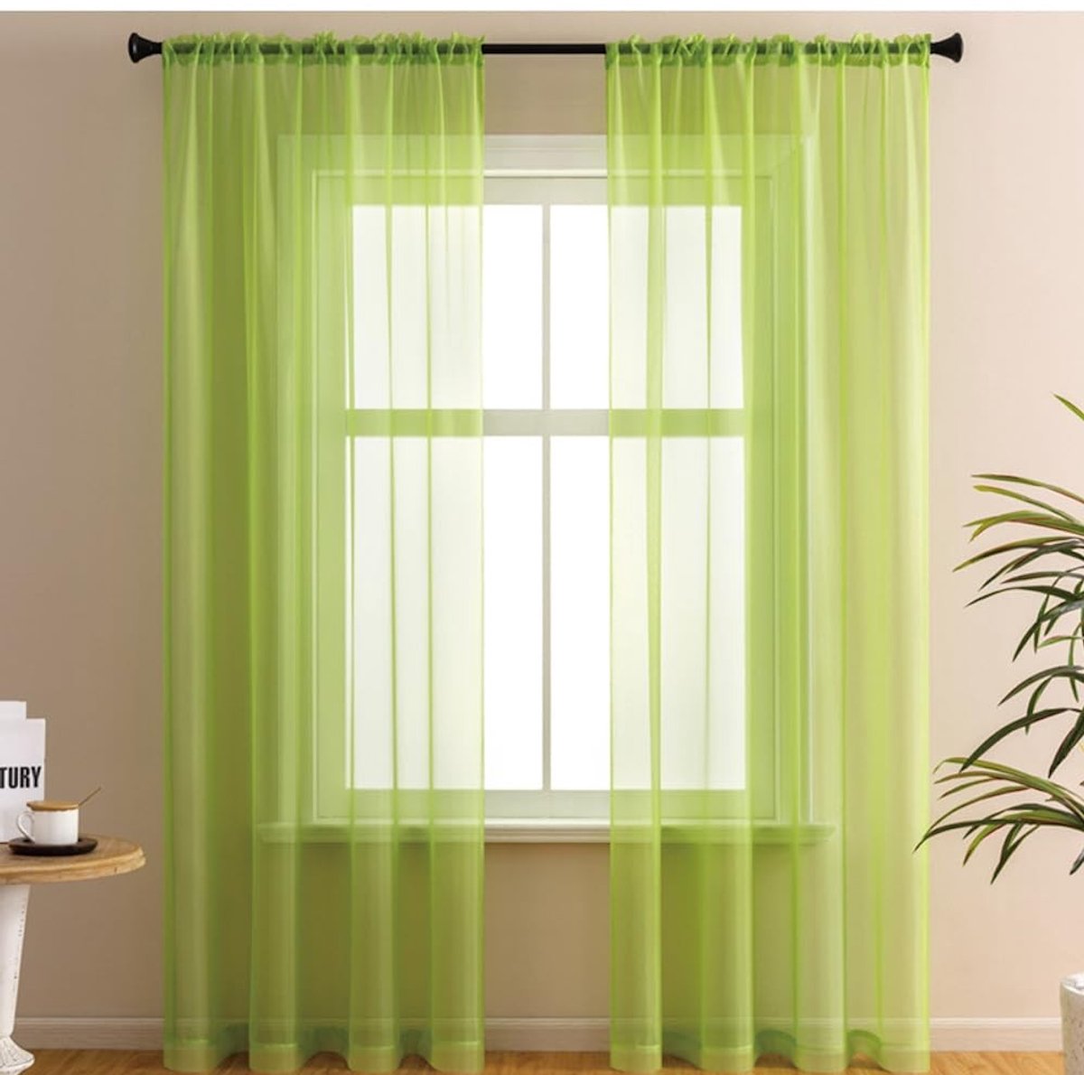 Dailygoods- Voile Gordijn Transparant - Luchtig Deco-Gordijn - Polyester - 140 x 137 cm - Groen - 1 Stuk - Transparante Gordijnen
